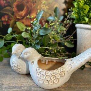 vintage natural white ceramic pottery birds planters Counterpoint Japan MCM Cott